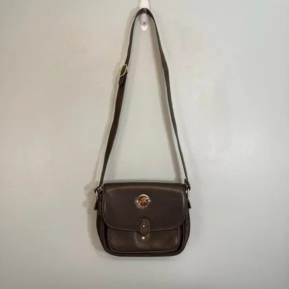 Vintage Hunting World Crossbody Shoulder Bag Green Flap Battue Leather ITALY - Picture 2 of 12